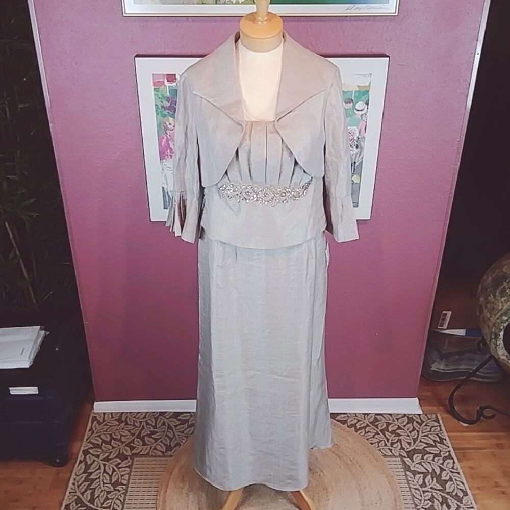 David’s Bridal Shimmer Jacket Dress Taupe 14 Women Petite